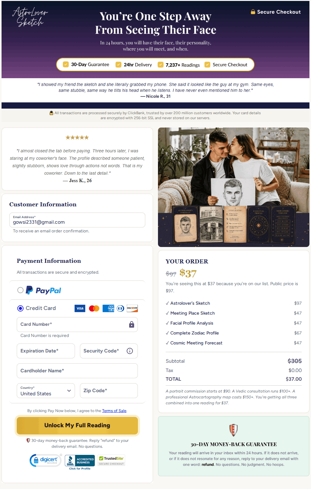Astro Lover Sketch secure checkout page buy Vedic soulmate sketch online